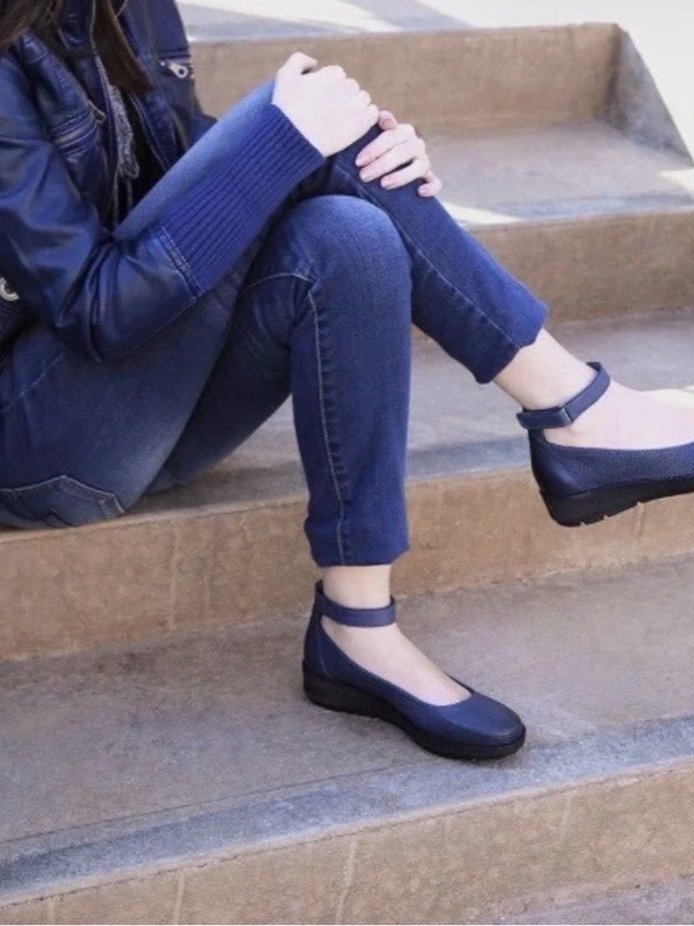 OTBT Navy Ankle-Strap Comfort Flats